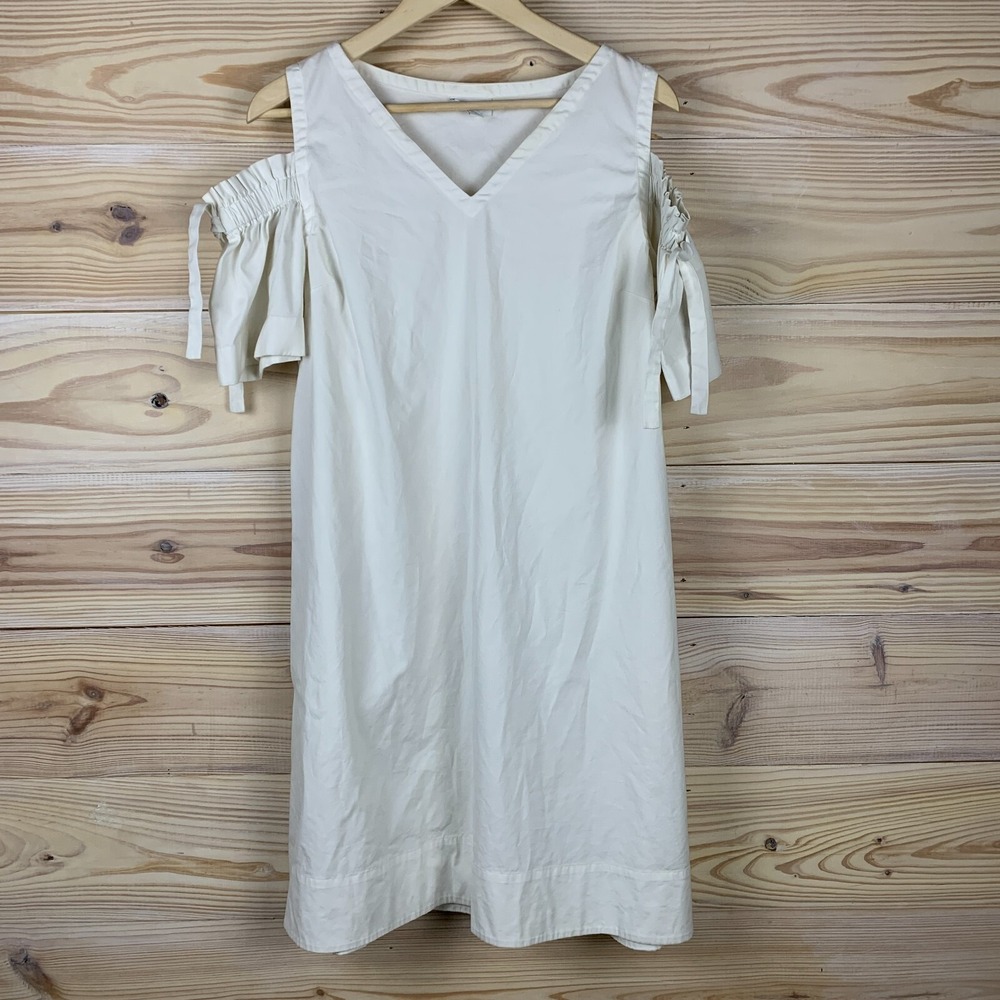J Jill Dress Women Medium White Off The Shoulder Tent A Line Minimalist